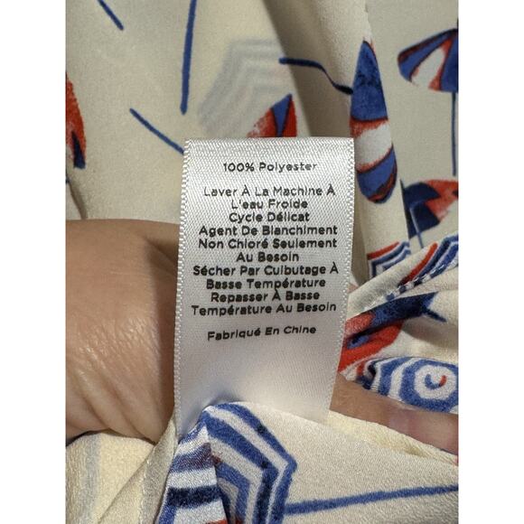 Talbots Pleated Button Up Flutter Sleeve Blouse Size XLP Umbrella Print Cream - Picture 6 of 6